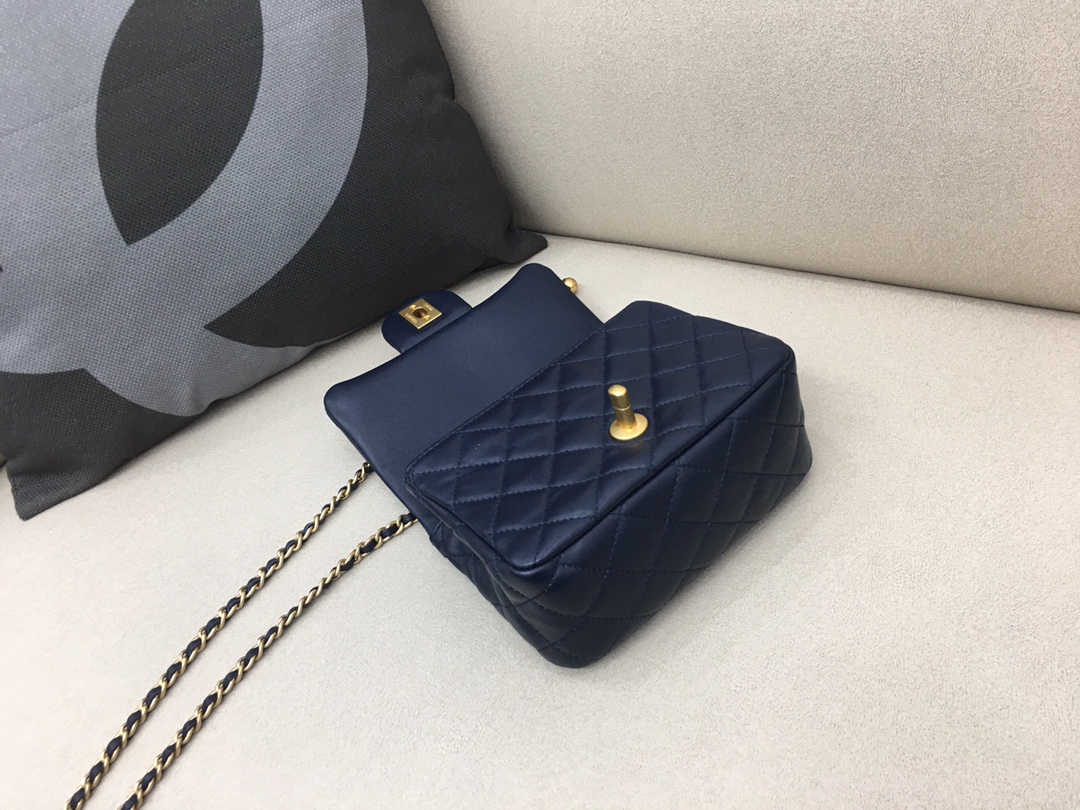 Mini Classic Flap Lambskin Bag AS1786 Dark Blue/Gold